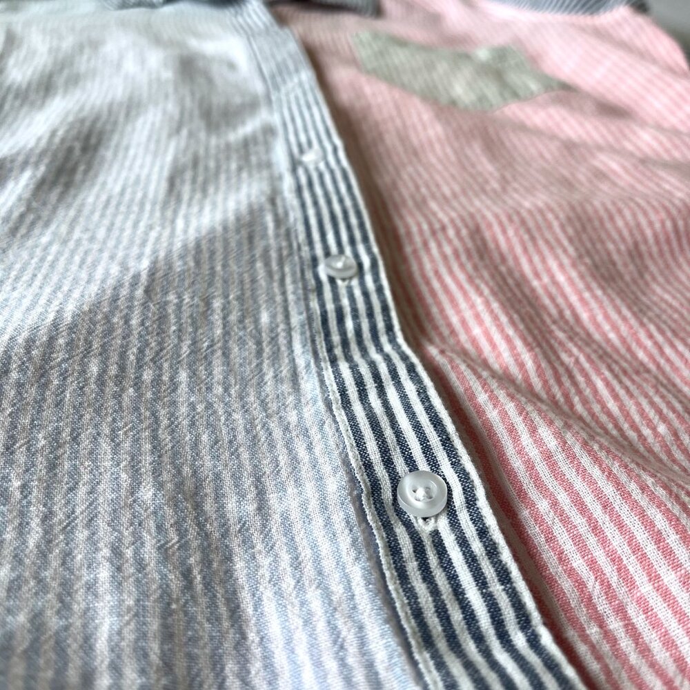 Japna Pinstripe Pastel Colorblock Cotton Button Down Shirt - Size S - Picture 3 of 9